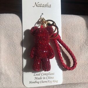 New- Red Crystal Encrusted Bear Keychain Charm